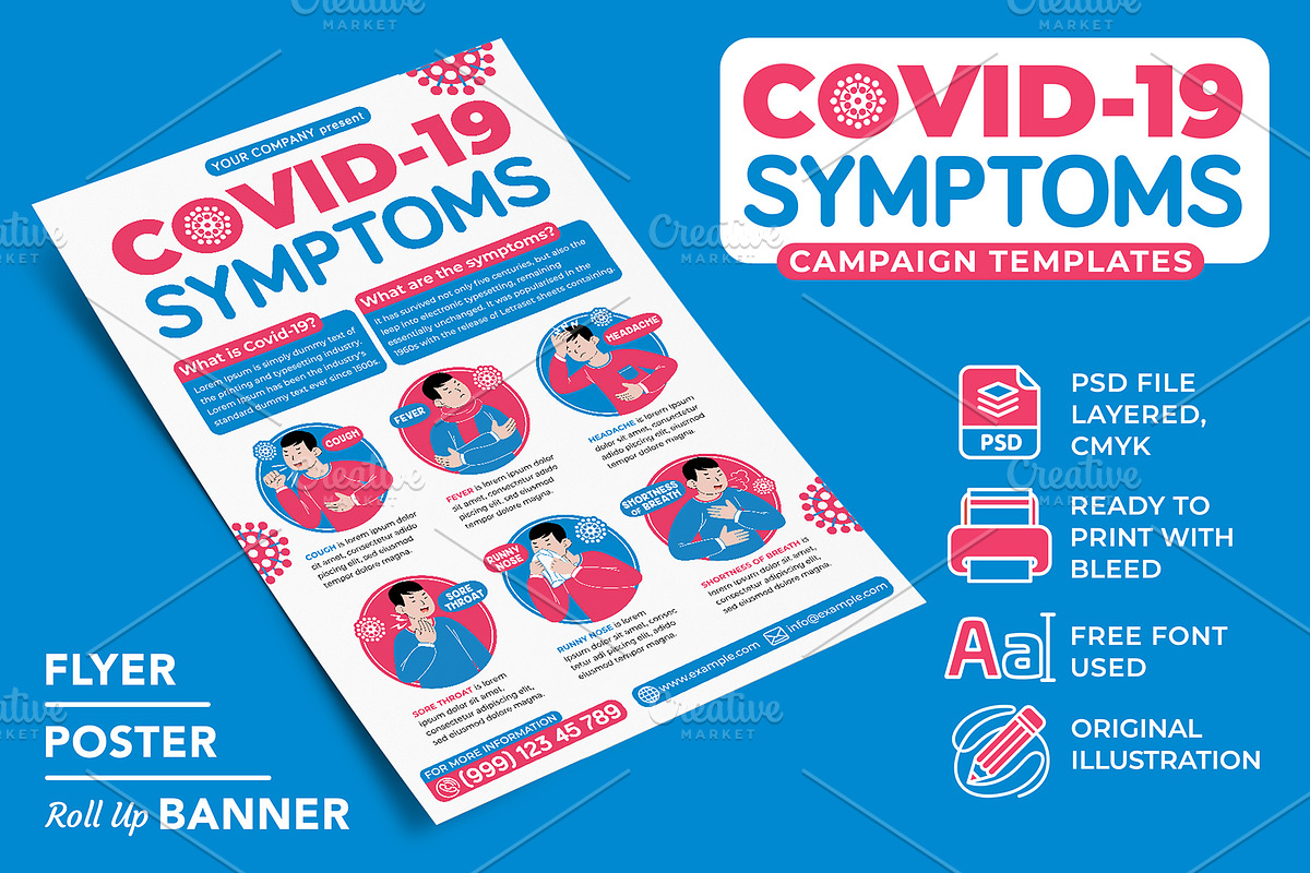 Covid-19 Symptoms Campaign Templates, a Flyer Template by MEDZ (Photo 1 of 4)