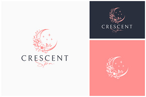 Letter C Crescent Moon Floral Logo