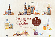 Gentleman's Bar Watercolor Clipart, a Food Illustration by ArtCreationsDesign (Thumbnail 4 of 12)