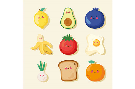 cute food and fruits, a Food Illustration by studiogstock