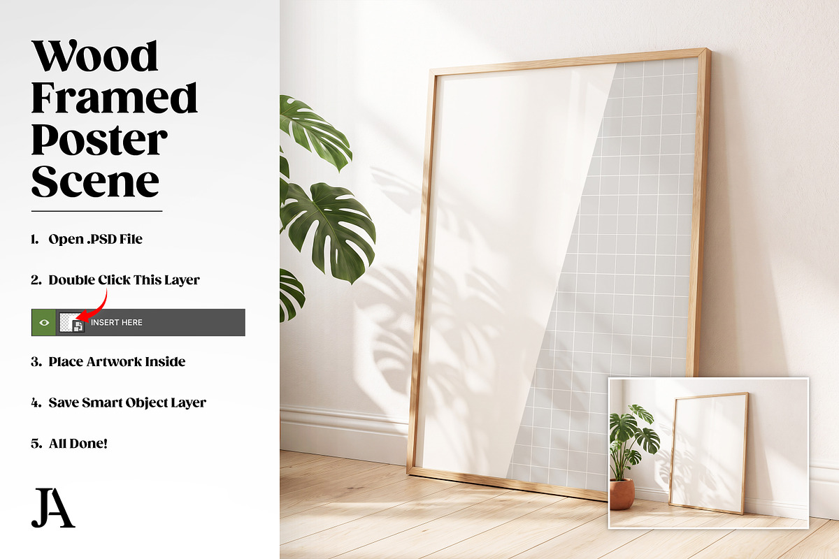 Wood Framed Poster 2x3 PSD Mockup, a Household Mockup by Julian Adams (Photo 3 of 3)