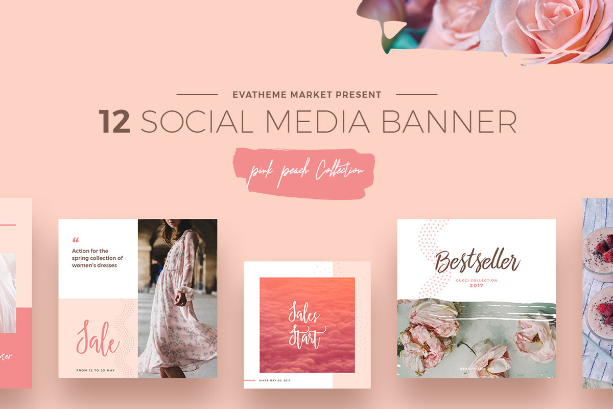 Pink Peach Social Media Designs, a Social Media Template by Creatoly (Photo 1 of 5)