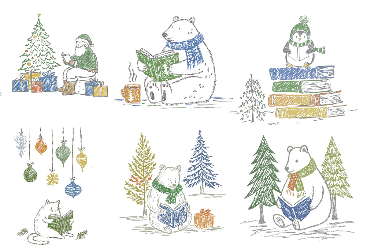 Doodle Christmas Reading Clipart, an Illustration by Designworld (Photo 3 of 4)
