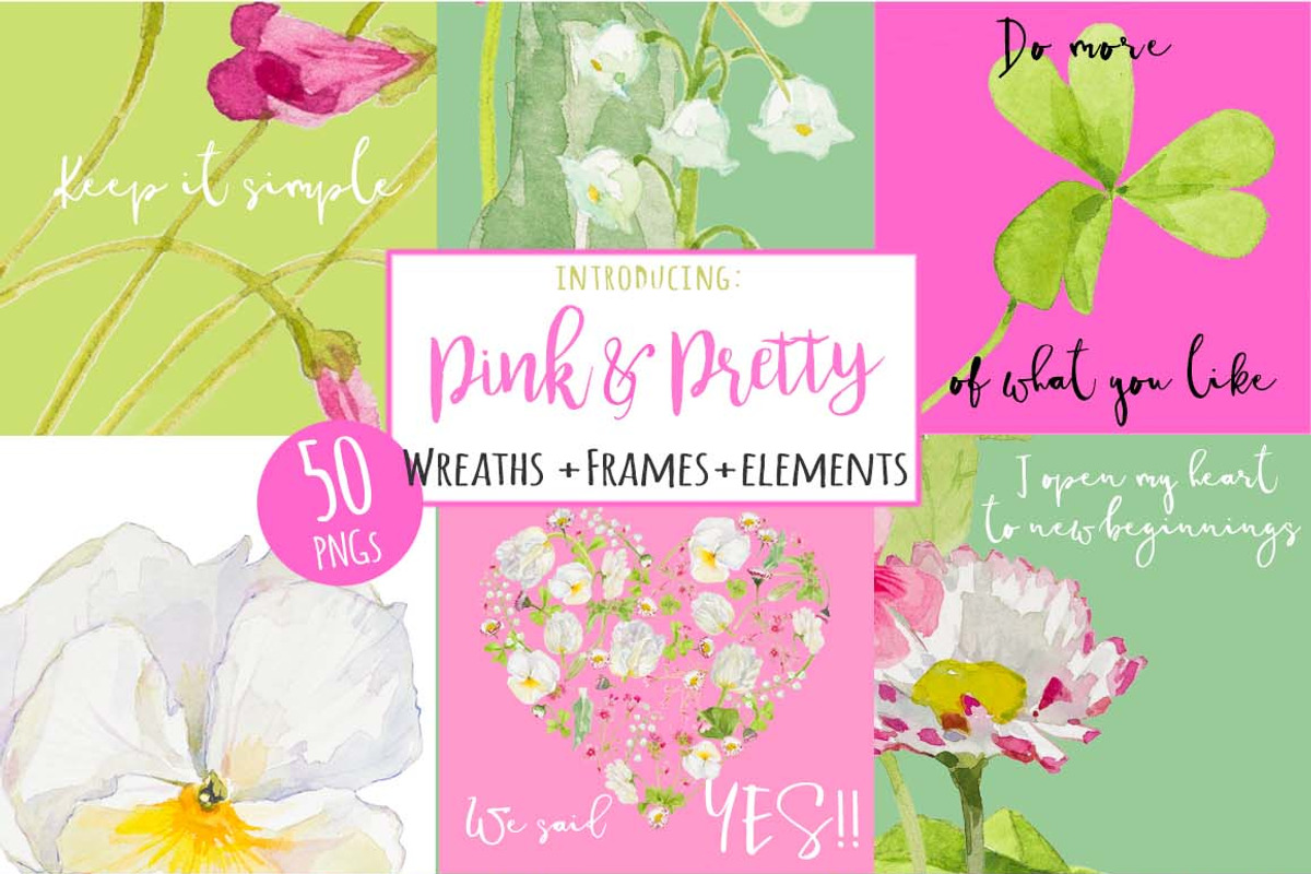 Pink&Pretty-wreaths+elements, an Illustration by watercolorwild.graphics (Photo 1 of 10)