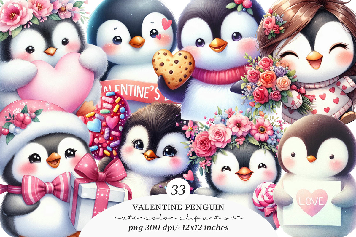 Penguin Valentine's Day Clipart, an Illustration by SinaCreation (Photo 1 of 11)