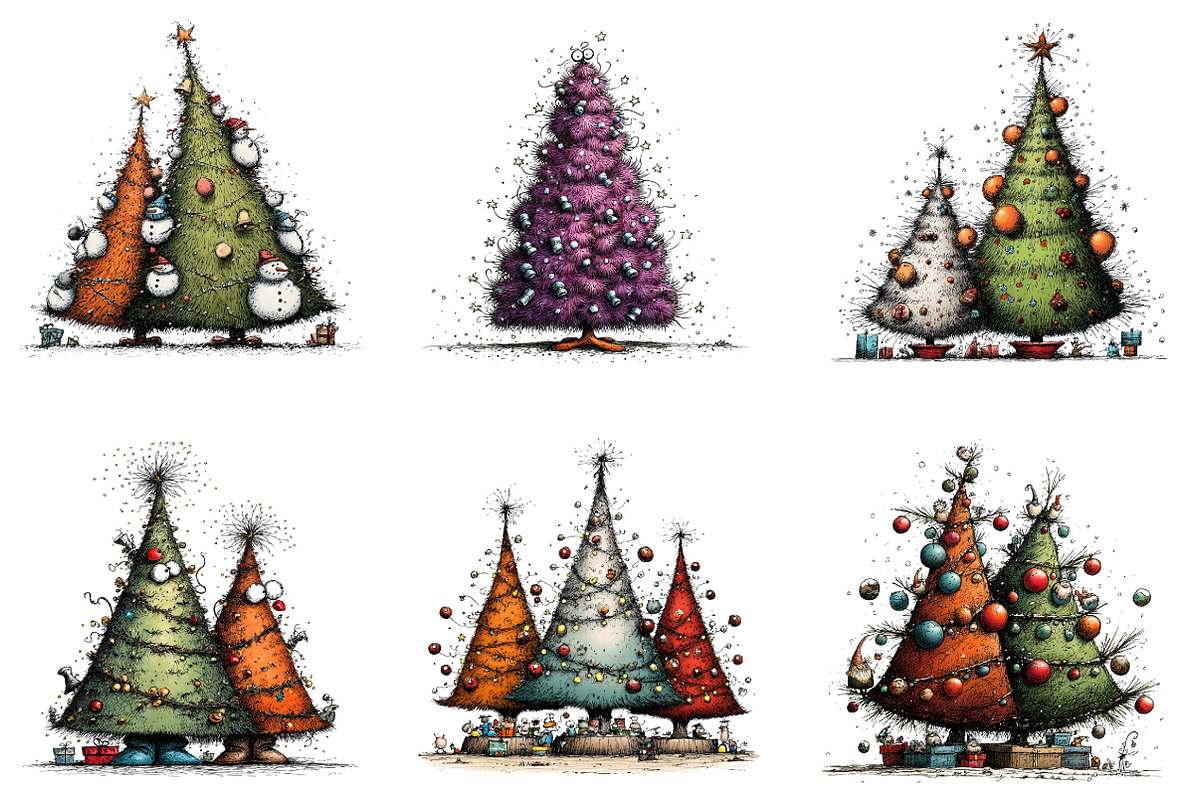 Whimsical Christmas Trees Clipart, an Illustration by designcity5 (Photo 3 of 5)