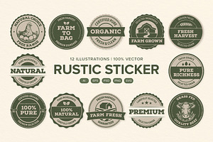 Rustic Farm Organic Sticker Badge Se, an Object Graphic by DesignerCandies