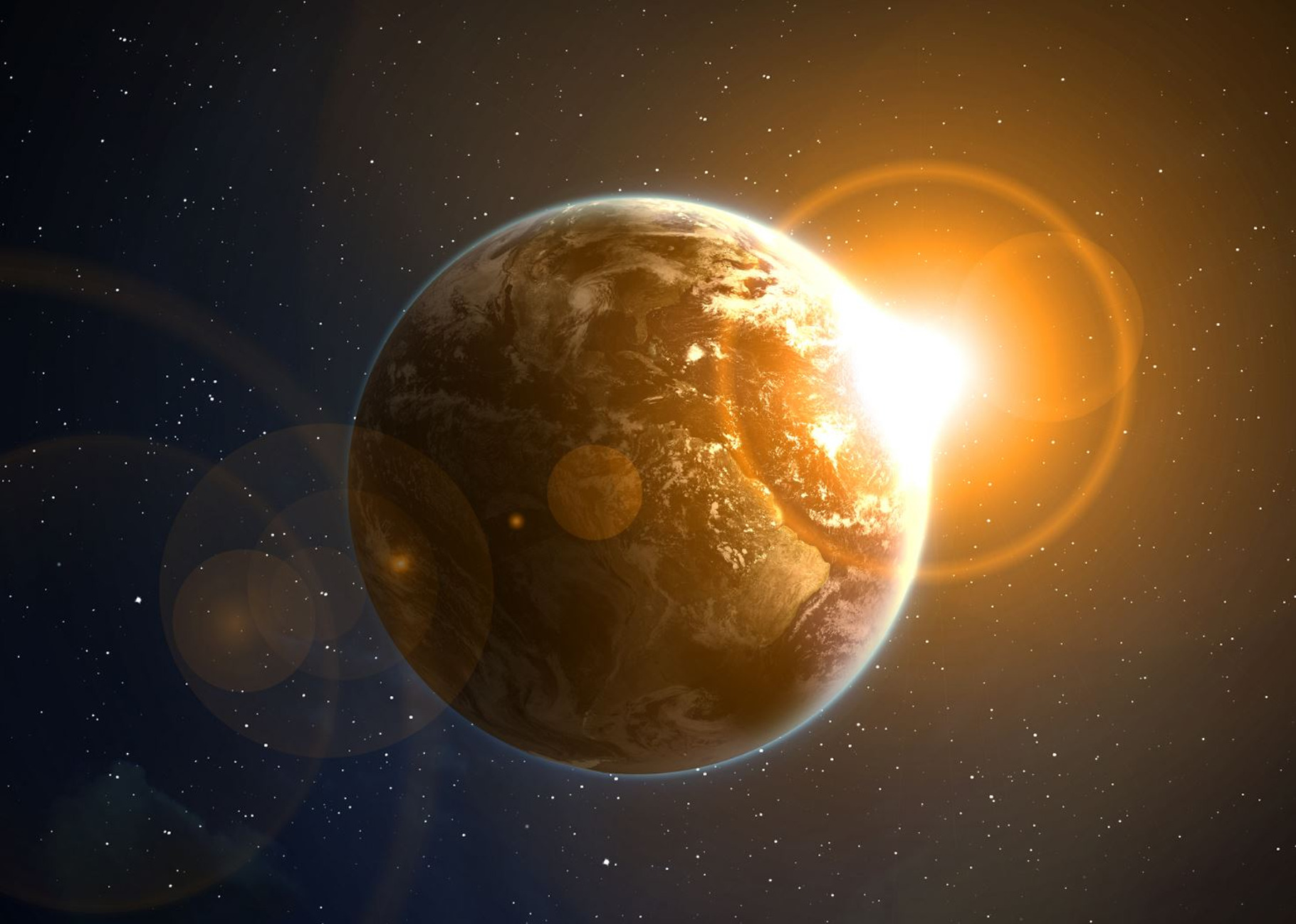 Earth with the rising sun featuring earth, space, and sun, a School & Education Photo by Vadim Sadovski