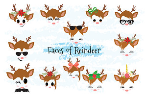 Reindeer Faces Clip Art Set 1