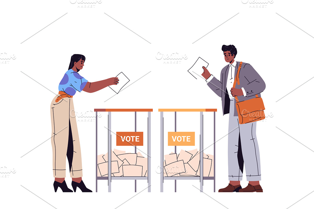 Man and woman voting by throwing, a Person Illustration by Elegant Solution