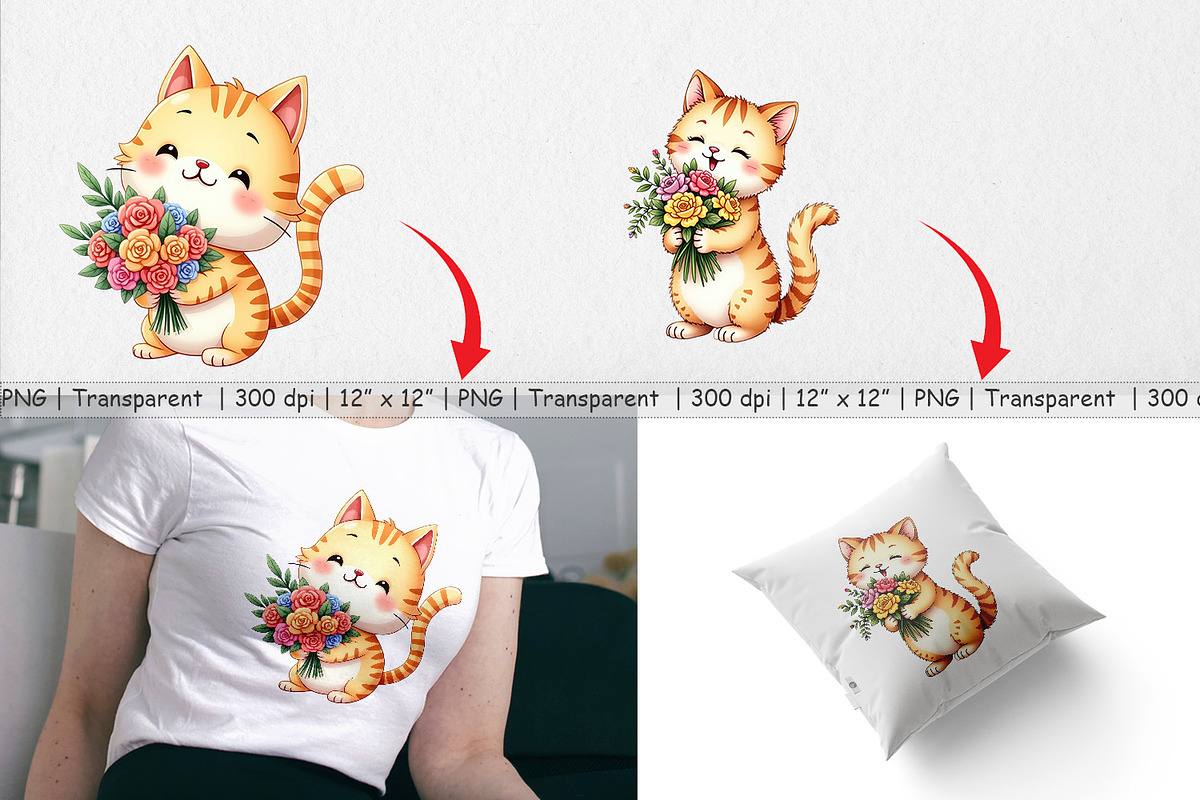 Cat Spring Bouquet Clipart, a Graphic by Artnoy (Photo 4 of 5)