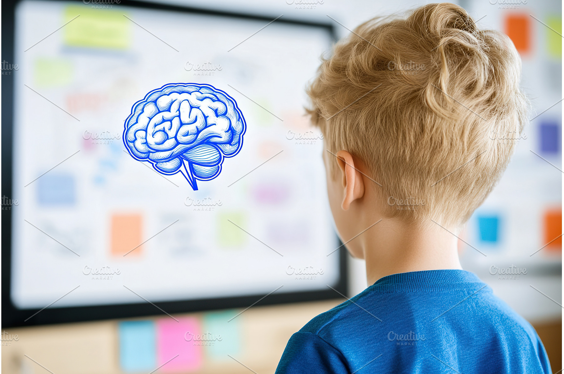 Young Boy Looking at Brain Graphic, a School & Education Photo by Lermont51