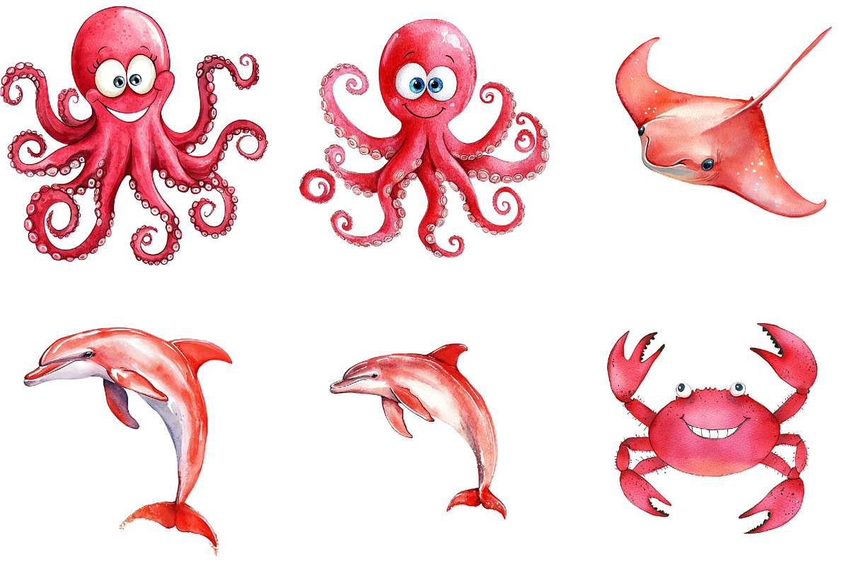 Red Ocean Animals Clipart, an Illustration by DreamArtGraphic (Photo 3 of 4)