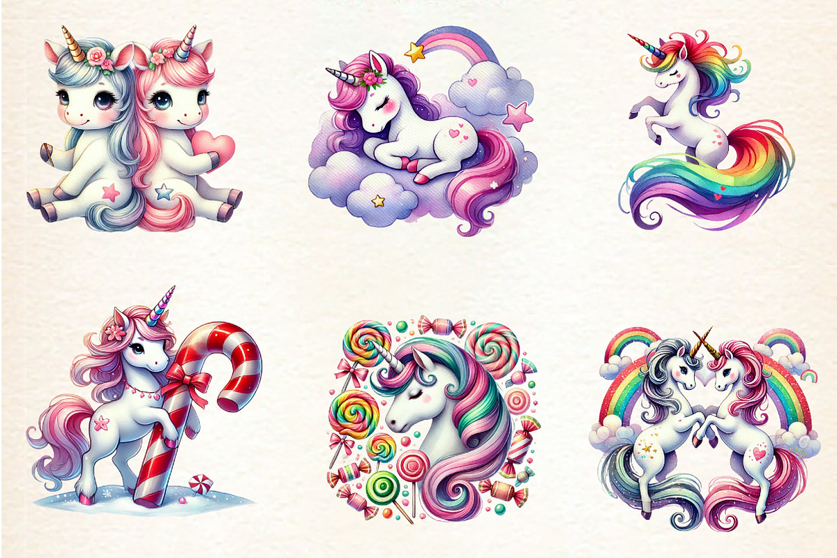 Unicorn Clipart, Cute Unicorns, a Seasonal Illustration by DreamArtGraphic (Photo 4 of 5)