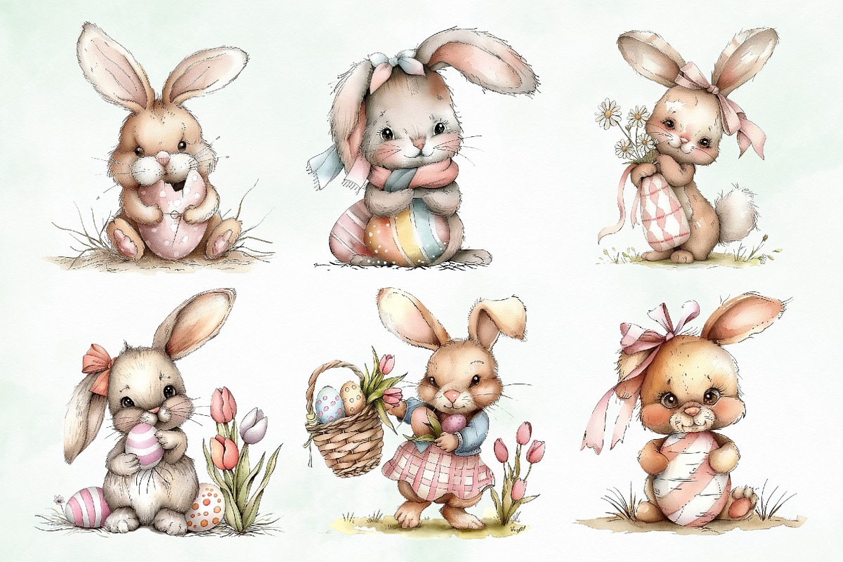 Watercolor Easter Bunny Png Clipart, an Illustration by Creative Art (Photo 4 of 7)