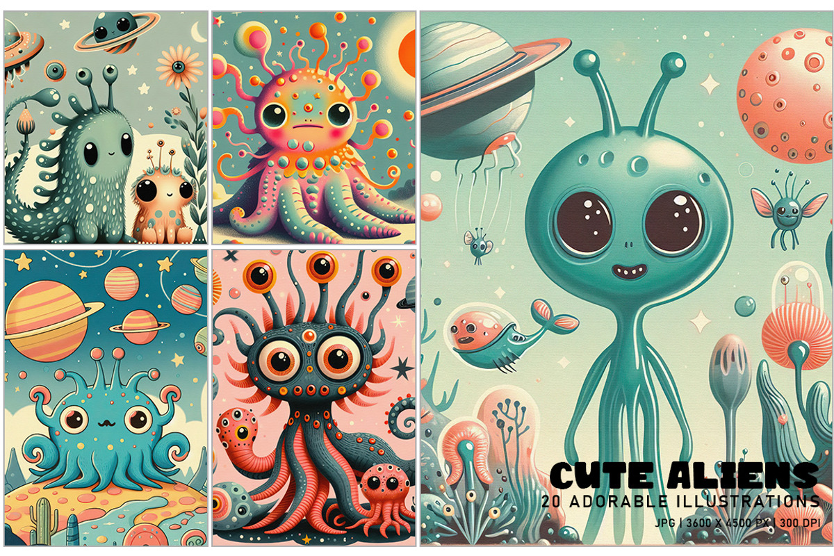 Cute Aliens, a Decorative Illustration by Digital Art Creations (Photo 1 of 7)