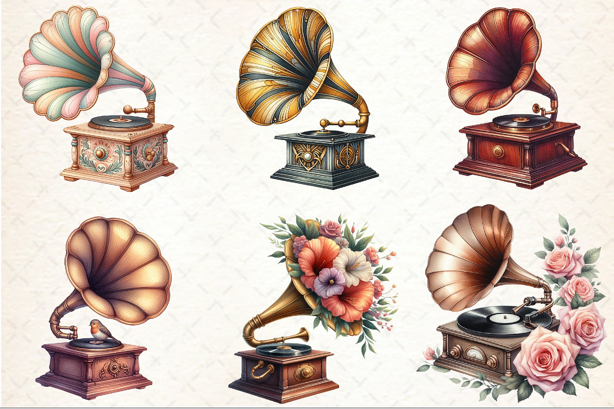 Retro Gramophone Clipart, an Illustration by Rose Art (Photo 3 of 8)