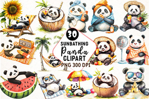 Funny Sunbathing Panda Clipart, an Illustration by Watercolor design