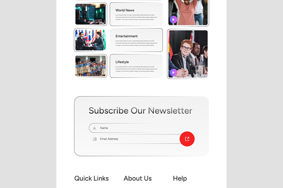 News Landing Page UI UX Layout, a Landing Page Template by CreativeShaper (Photo 6 of 7)