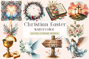 Watercolor Christian Easter Clipart, a Seasonal Illustration by DreamArtGraphic