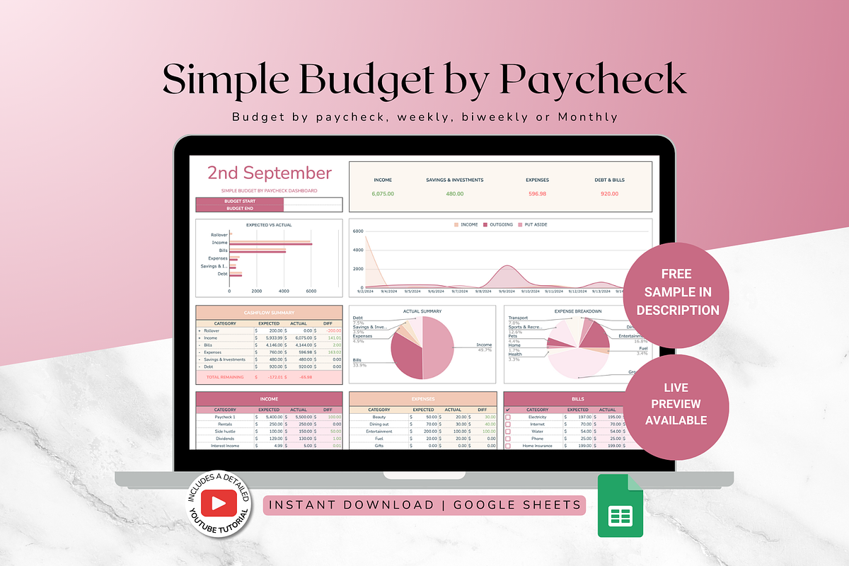 Simple Paycheck Budget - Red, a Templates & Theme by The Creative Plans co (Photo 1 of 10)