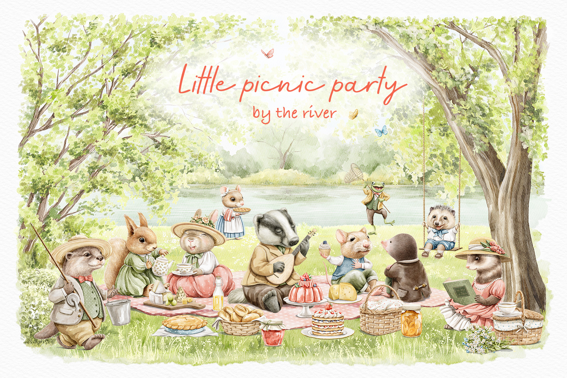 Little picnic party by the river, an Animal Illustration by Mimomy