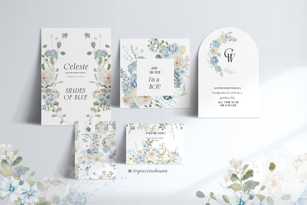 Watercolor Blue White flowers, a Decorative Illustration by Grace Noboa Illustrations (Photo 4 of 14)