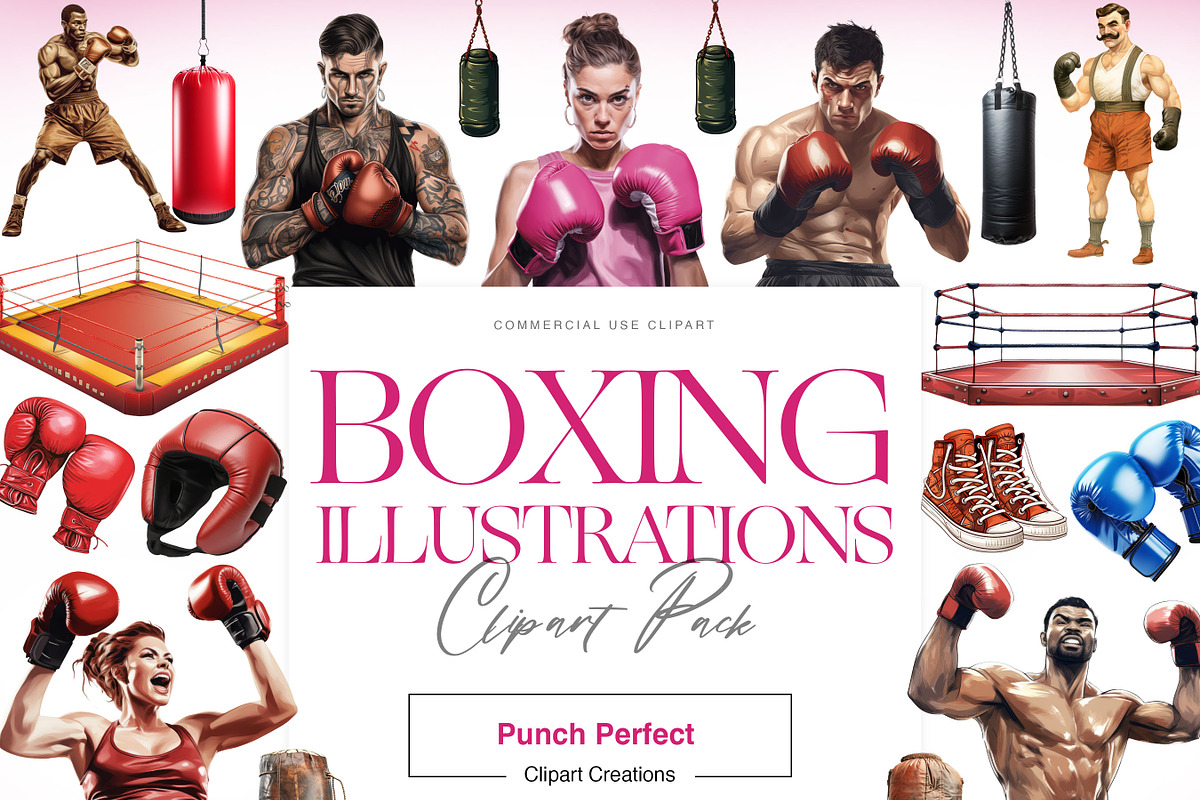 Boxing Clipart, Black Boxer, Fitness, a Person Illustration by BrushstrokeArtGB (Photo 1 of 9)