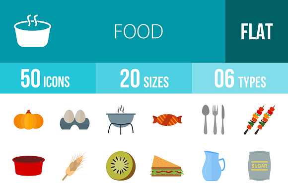 50 Food Flat Multicolor Icons preview 4