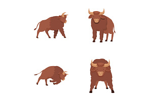 Bison icons set cartoon vector. Huge, an Animal Illustration by Ylivdesign