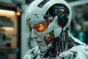 Robotic figure with intricate circui, a Photo by Tanuart
