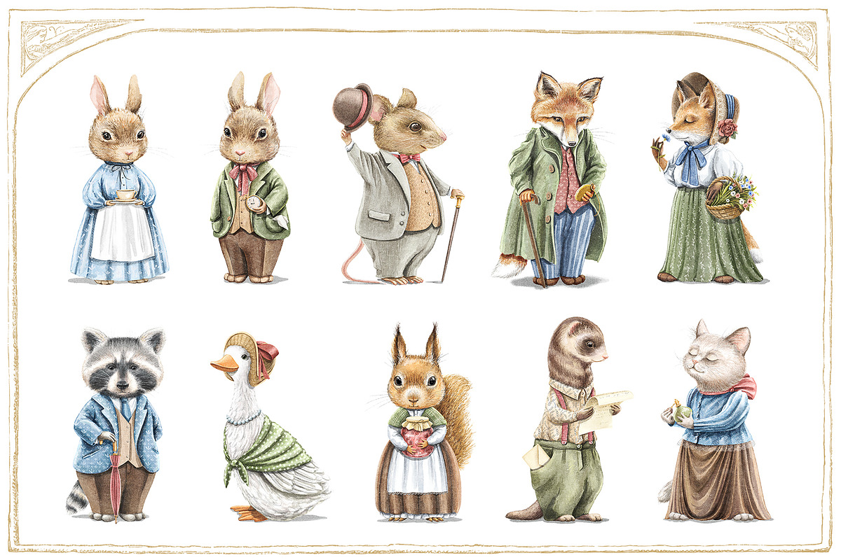 Vintage animal watercolor illustration
