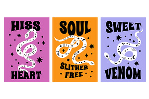 Snakes hippie cards. Mystical occult, an Animal Illustration by YummyBuum