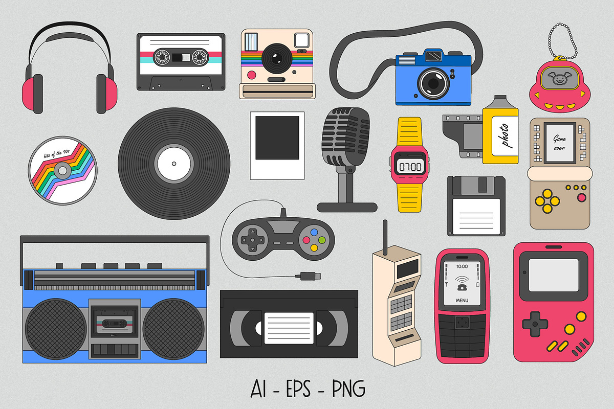 The 90s. Cliparts, cards, patterns, an Object Illustration by Valeria Soloveva (Photo 5 of 23)