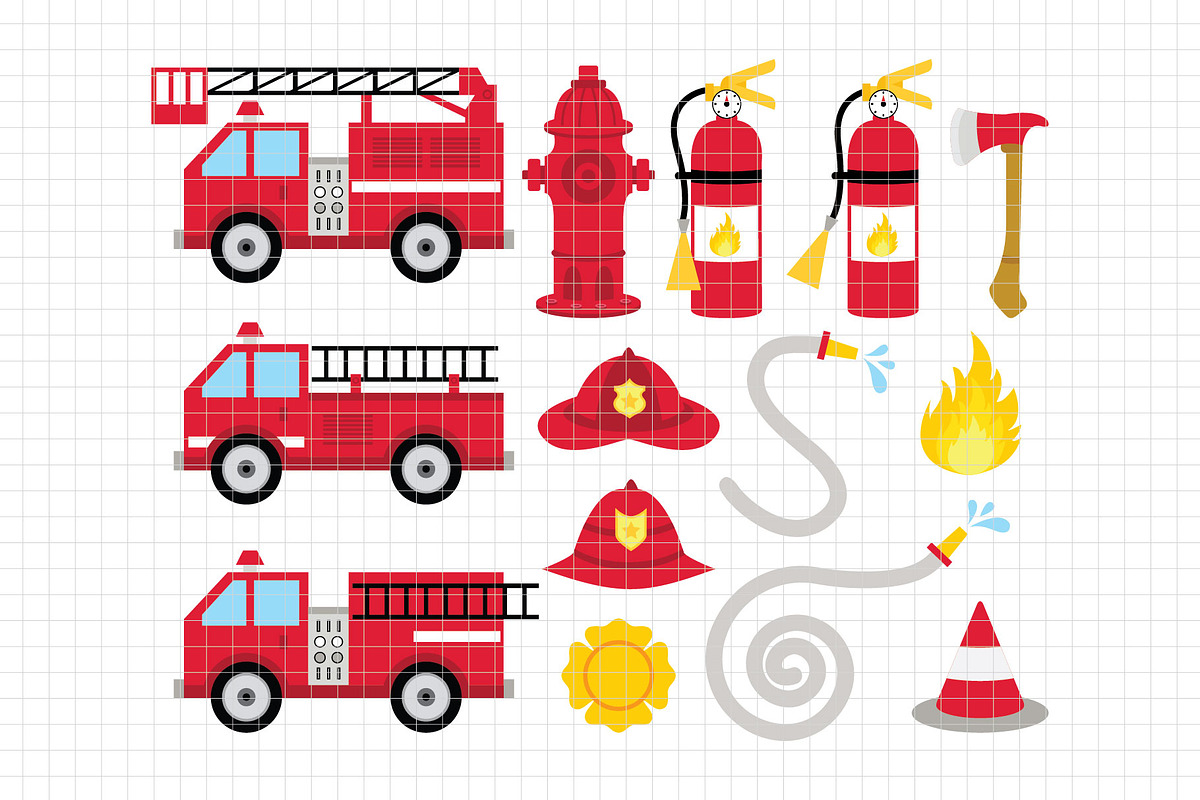 Fire Truck Clipart (DC50), an Illustration by Printablestore