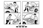 Man extinguishing a fire in his car, a Person Illustration by Vectorlina (Thumbnail 1 of 3)