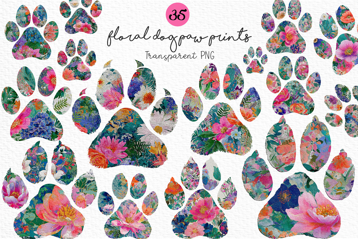 Floral Dog Paw Prints Clipart, a Seasonal Illustration by Craft Nest (Photo 1 of 6)