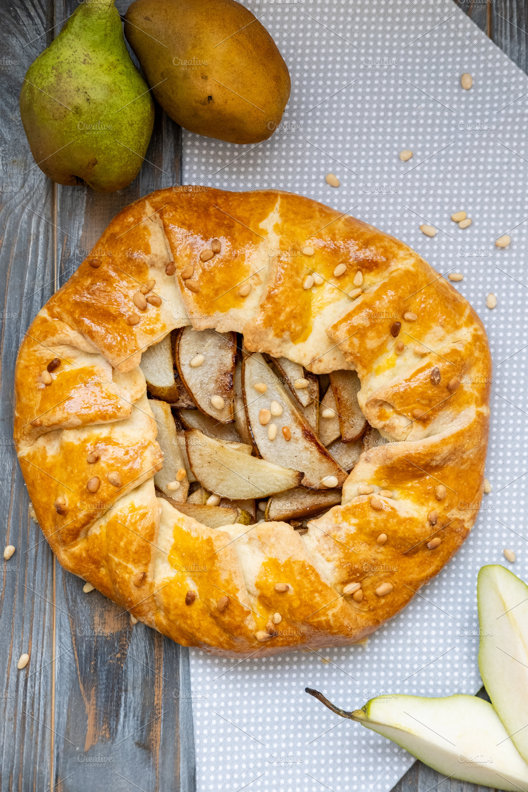 Pear pie home pastry baked sweet fruit galette, a Food & Drink Photo by Photo Drive Studio