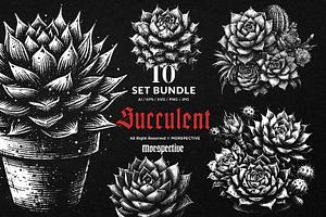 10 Bundle Dark Art Succulent Cactus, an Illustration by Morspective