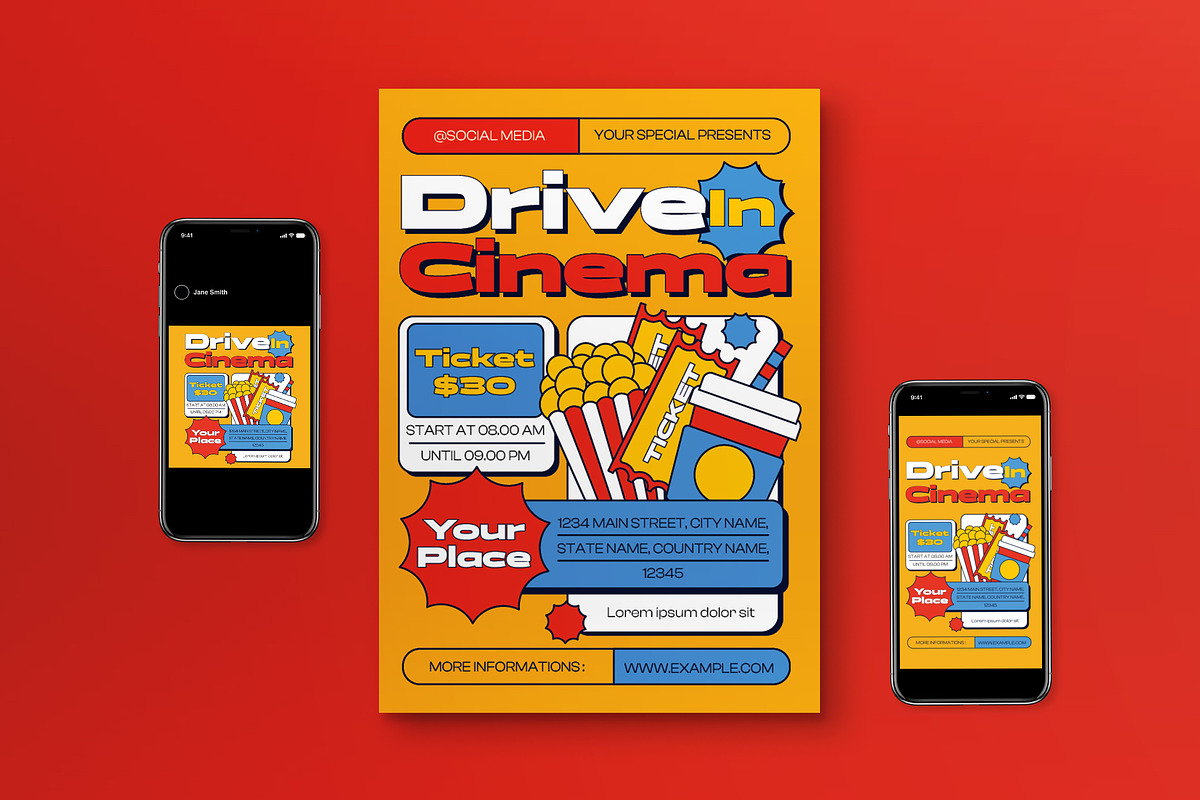 Brutalism Drive In Cinema Flyer Set, a Flyer Template by graphicook