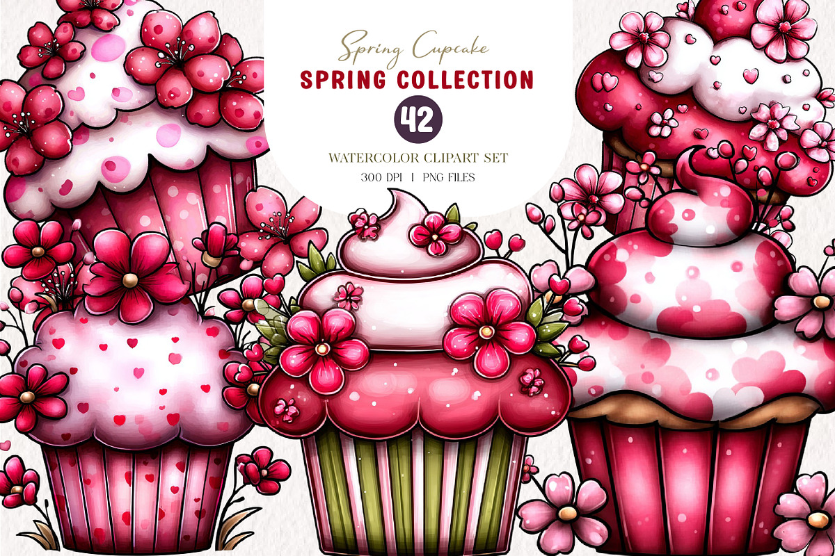 Whimsical Spring Cupcake Clipart, an Illustration by CreationArt (Photo 1 of 7)