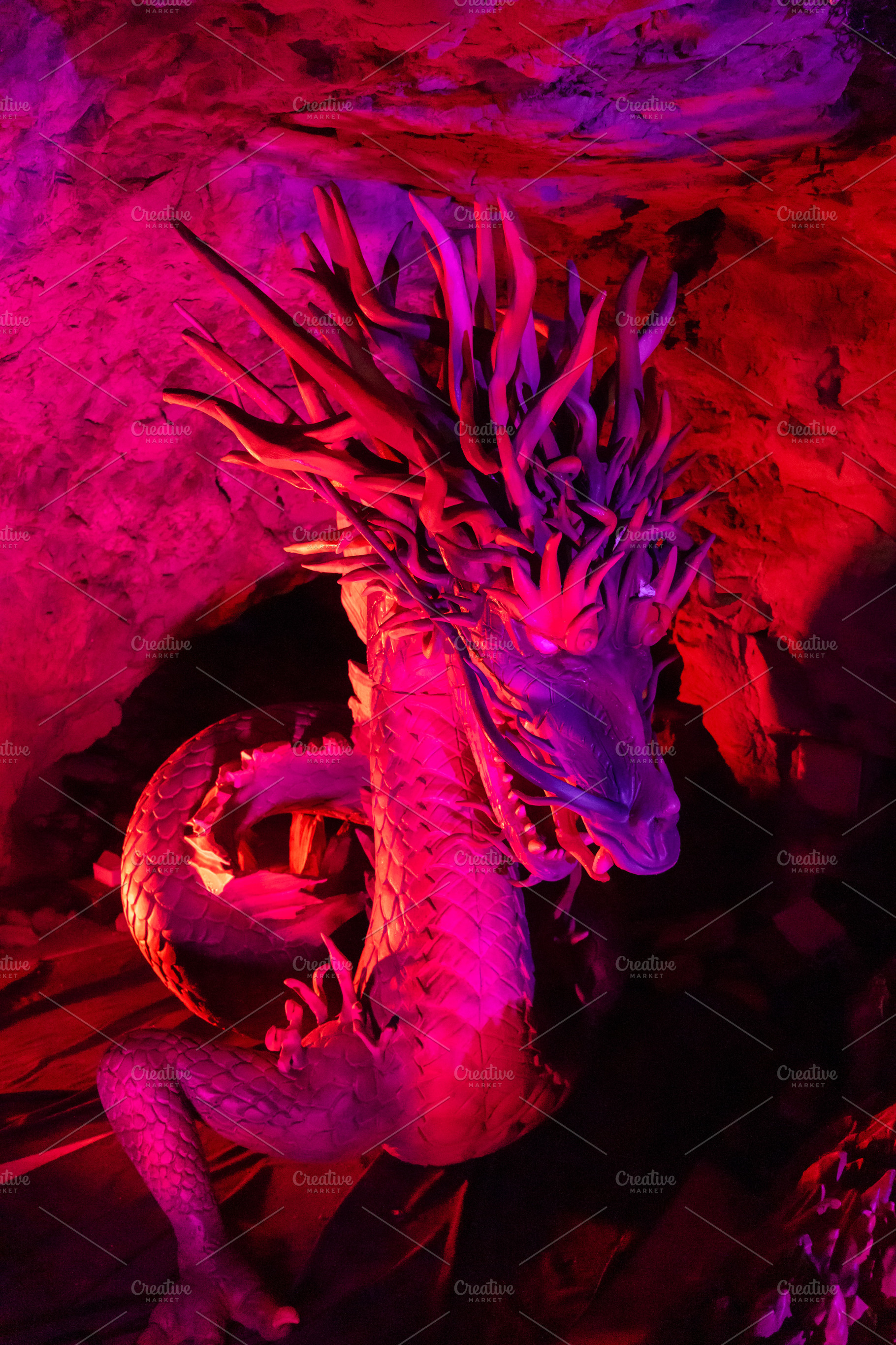 Dragon statue inside Iwaya Cave on Enoshima Island, Japan, an Architecture Photo by GoodGoods