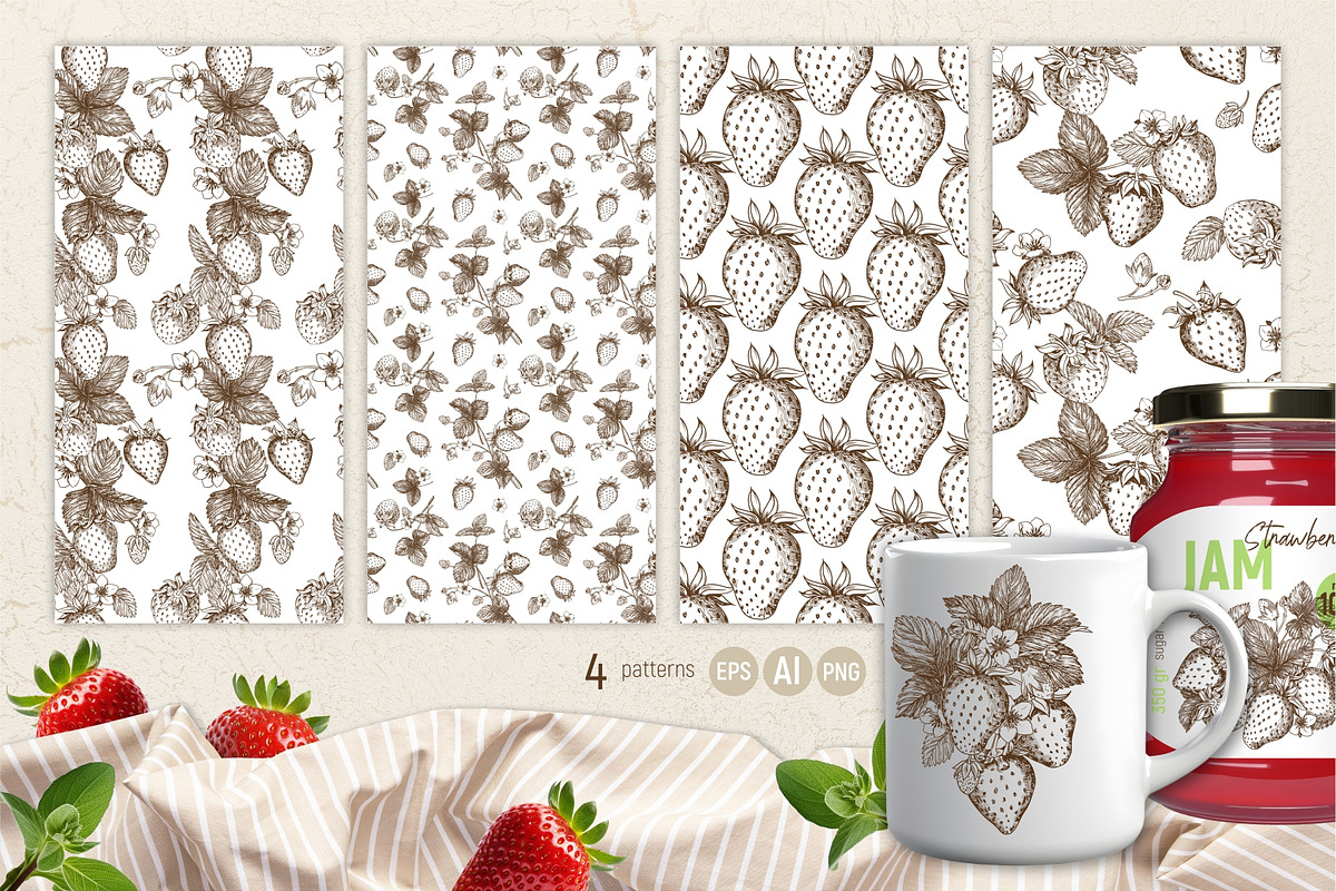 Strawberry. Engraving style vector, a Food Illustration by Tata Pilip (Photo 5 of 6)