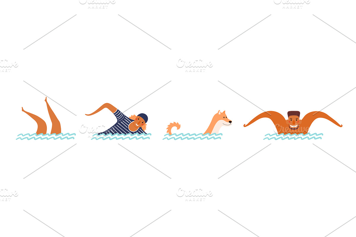 Woman, man, dog, swimming, diving, a Person Illustration by sceptical cactus