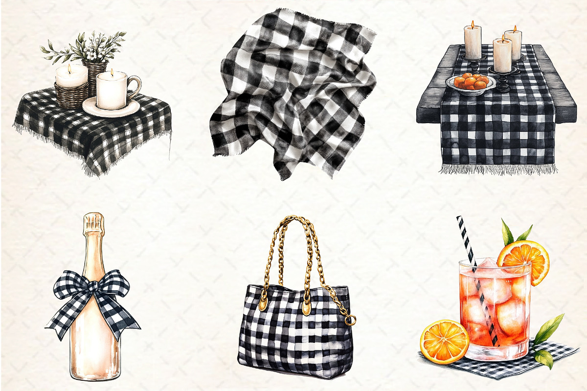 Luxury Black Gingham Summer Clipart, an Illustration by Libby Wishes (Photo 2 of 6)