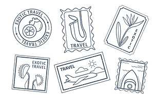 Retro postage stamps with travel, an Illustration by art PVP - market