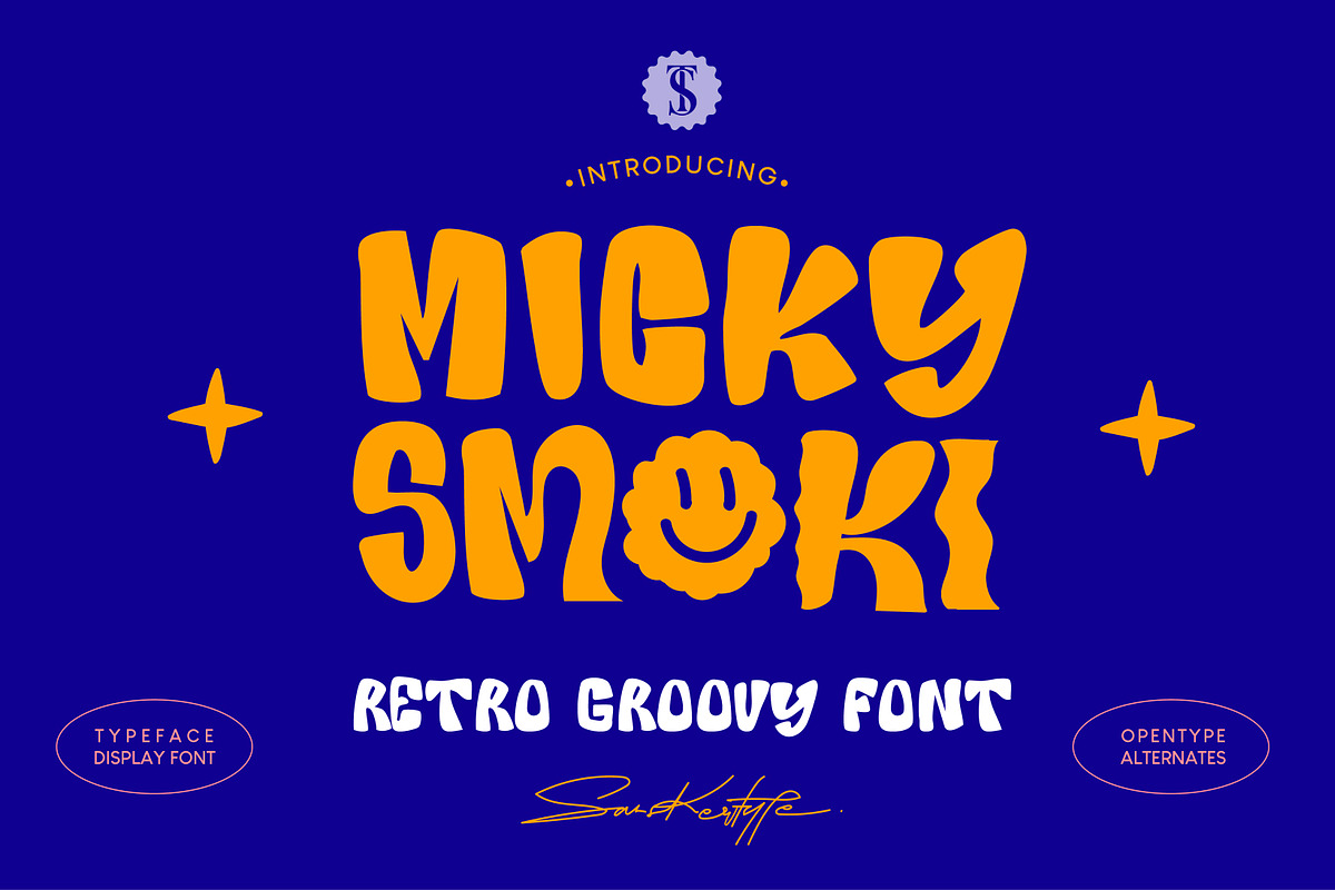 MickySmoki - psychedelic groovy font, a Font by Sanskertype Studio (Photo 1 of 10)