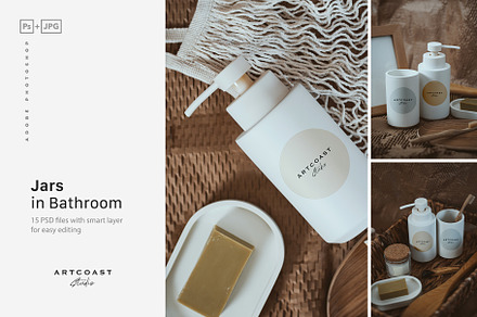 Jars Blank Mockup in Boho Bathroom