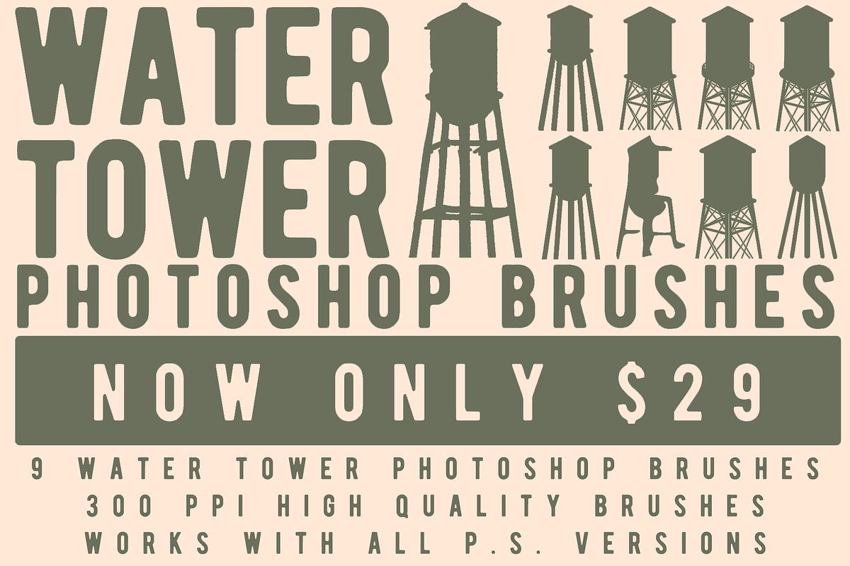 Water Tower Photoshop Brushes, a Brush Add-On by CJR Designs (Photo 1 of 2)