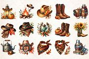 Watercolor Cowboy Autumn Clipart, an Illustration by Rose Art (Thumbnail 2 of 7)